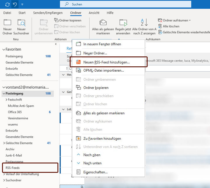 Outlook RSS Ordner